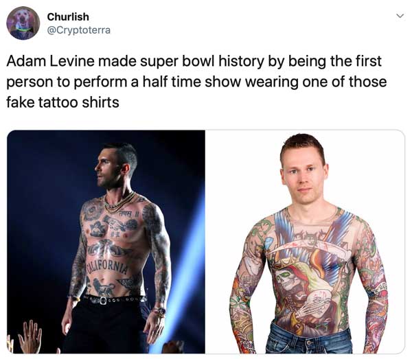 20+ Things Adam Levine Totally Looked Like At The Super Bowl - Shenhuifu