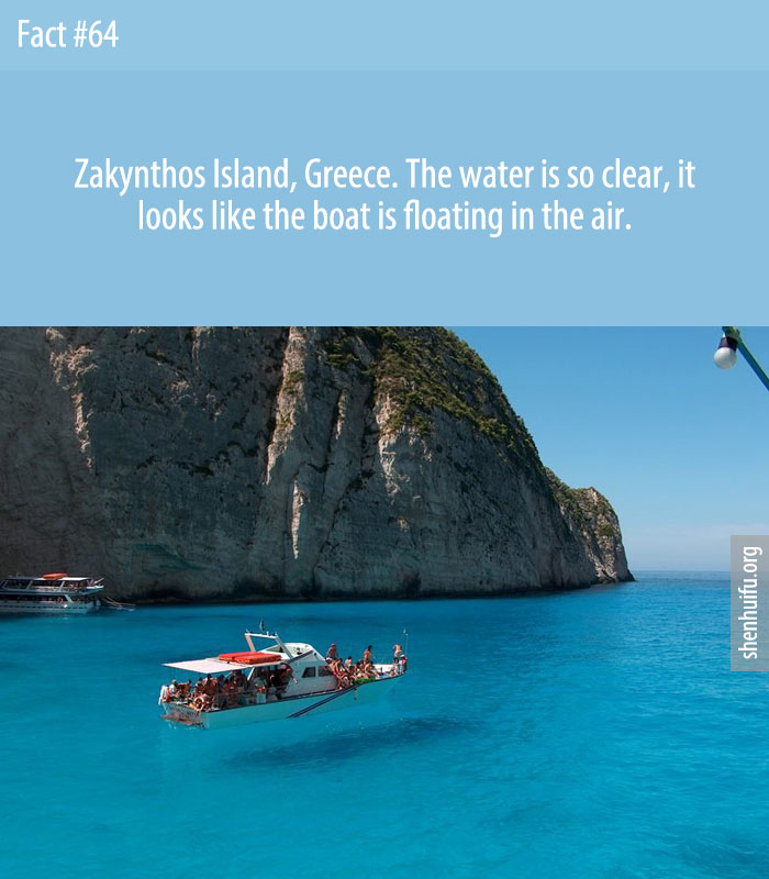 Zakynthos Island, Greece. The water is so clear, it looks like the boat is floating in the air.