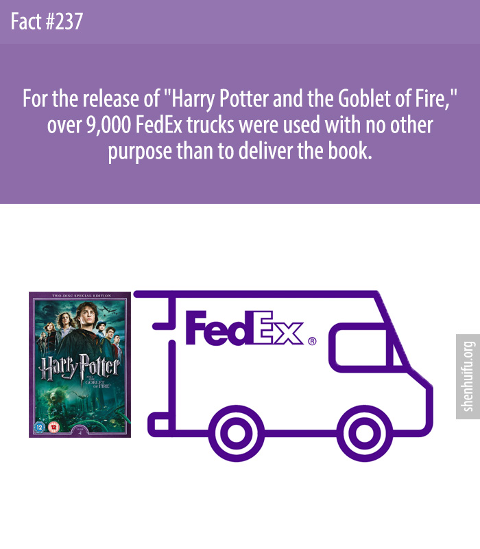 For the release of 'Harry Potter and the Goblet of Fire,' over 9,000 FedEx trucks were used with no other purpose than to deliver the book.