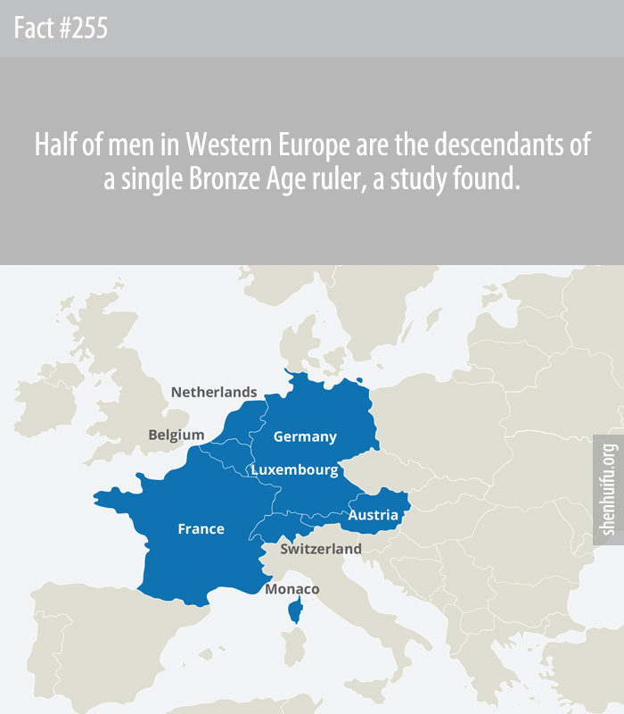 Half of men in Western Europe are the descendants of a single Bronze Age ruler, a study found.