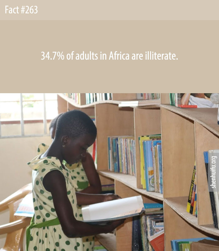 34.7% of adults in Africa are illiterate.