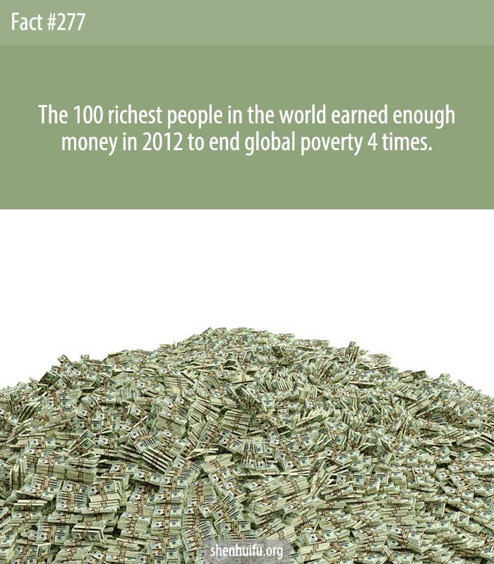 The 100 richest people in the world earned enough money in 2012 to end global poverty 4 times.