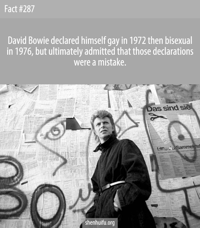 David Bowie declared himself gay in 1972 then bisexual in 1976, but ultimately admitted that those declarations were a mistake.