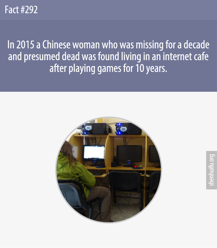 In 2015 a Chinese woman who was missing for a decade and presumed dead was found living in an internet cafe after playing games for 10 years.