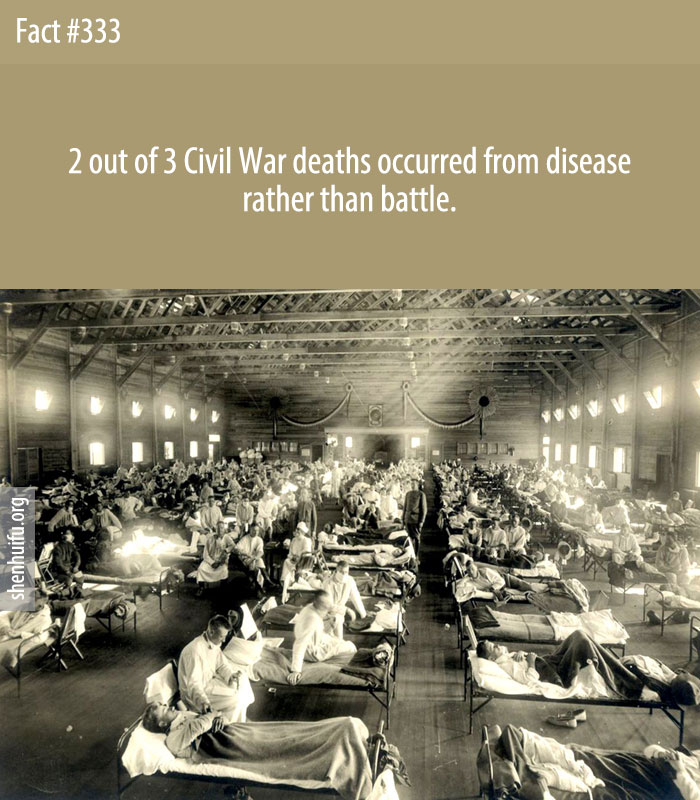 2 out of 3 Civil War deaths occurred from disease rather than battle.