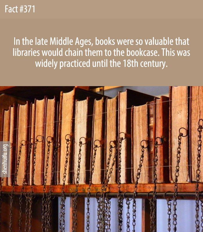 In the late Middle Ages, books were so valuable that libraries would chain them to the bookcase. This was widely practiced until the 18th century.