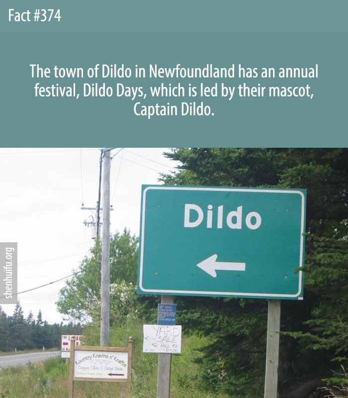 The town of Dildo in Newfoundland has an annual festival, Dildo Days, which is led by their mascot, Captain Dildo.