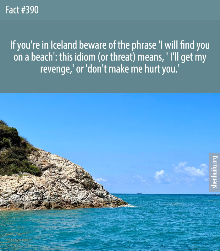 If you're in Iceland beware of the phrase 'I will find you on a beach': this idiom (or threat) means, ' I'll get my revenge,' or 'don't make me hurt you.'