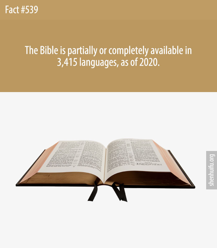 The Bible is partially or completely available in 3,415 languages, as of 2020.