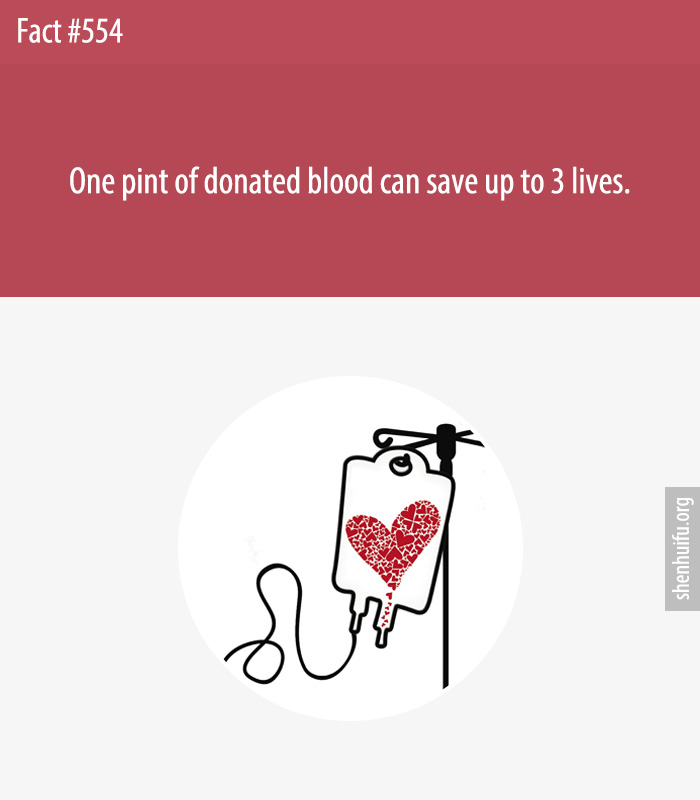 One pint of donated blood can save up to 3 lives.
