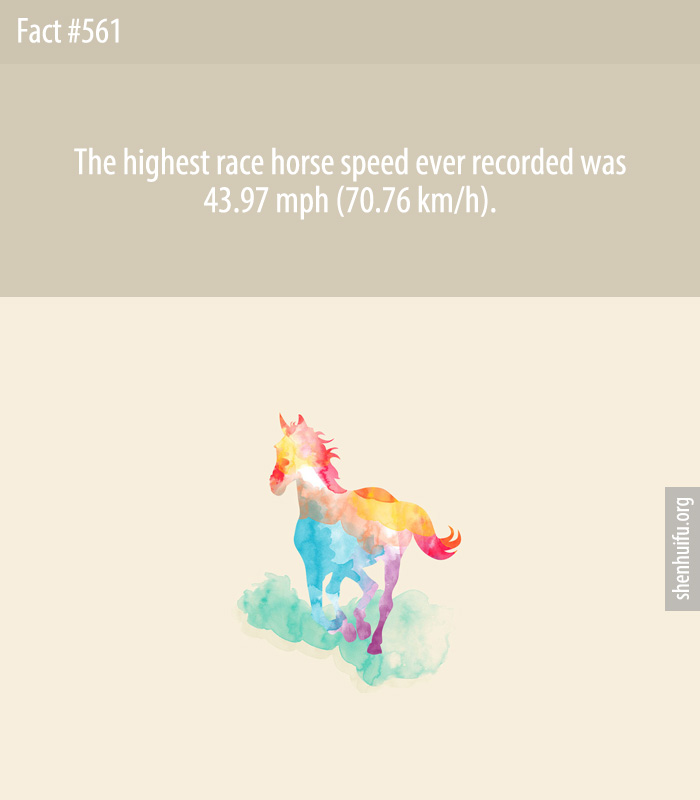 The highest race horse speed ever recorded was 43.97 mph (70.76 km/h).