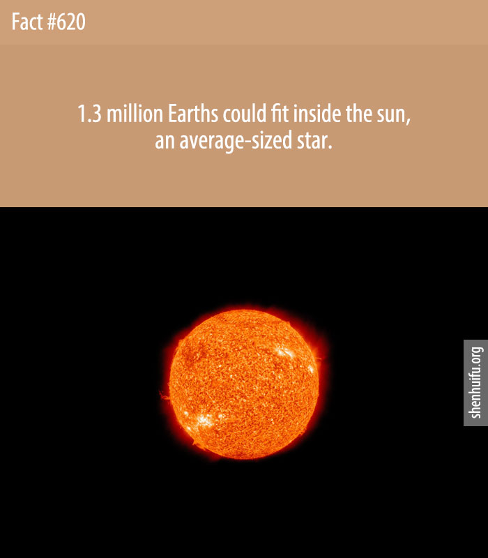 1.3 million Earths could fit inside the sun, an average-sized star.