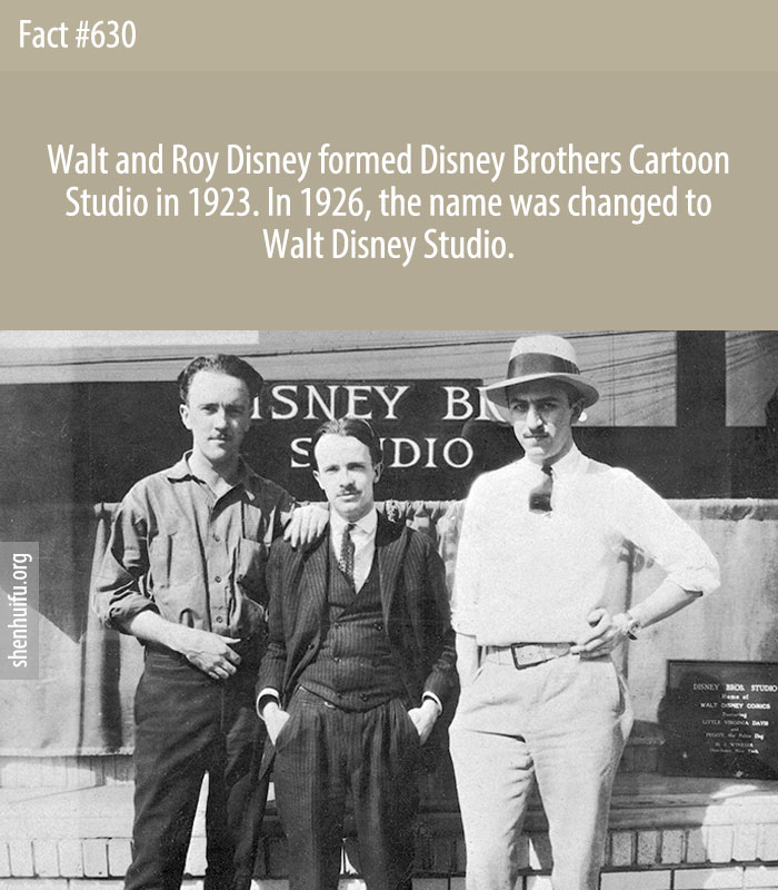 Walt and Roy Disney formed Disney Brothers Cartoon Studio in 1923. In 1926, the name was changed to Walt Disney Studio.