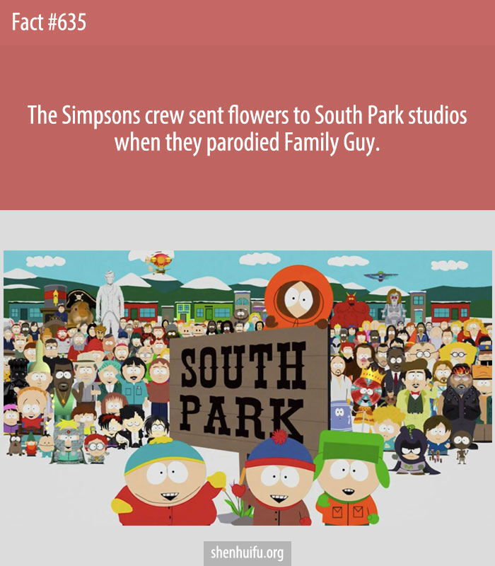 The Simpsons crew sent flowers to South Park studios when they parodied Family Guy.