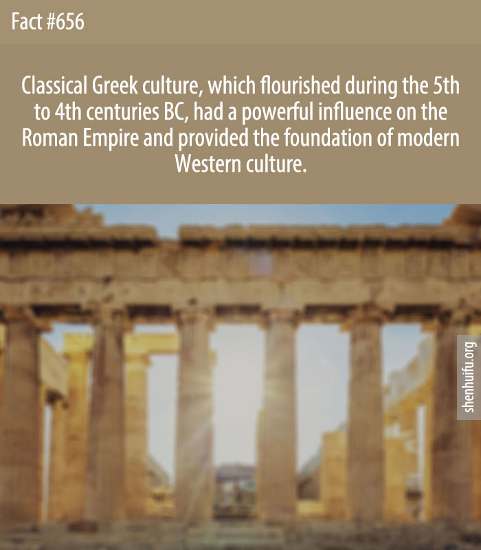 Classical Greek culture, which flourished during the 5th to 4th centuries BC, had a powerful influence on the Roman Empire and provided the foundation of modern Western culture.