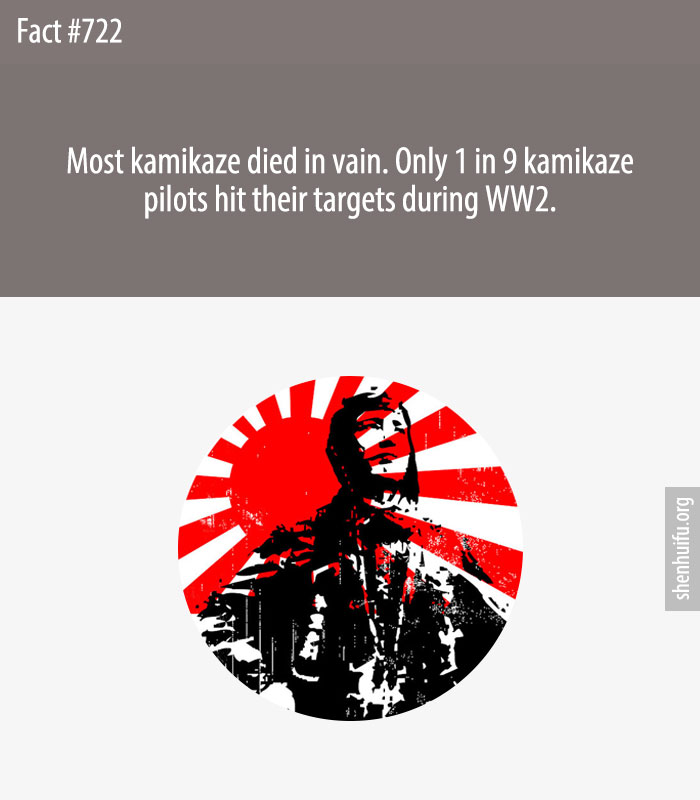 Most kamikaze died in vain. Only 1 in 9 kamikaze pilots hit their targets during WW2.