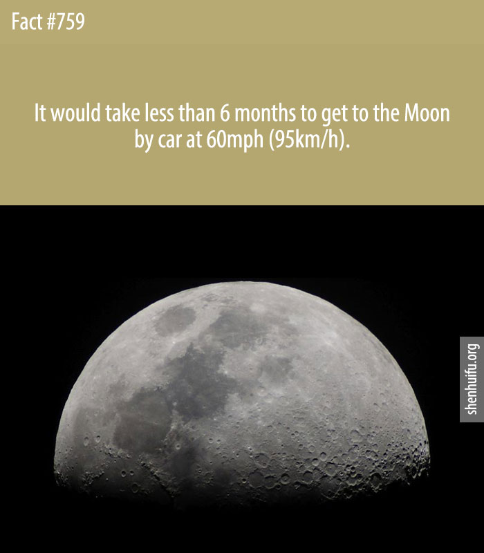 It would take less than 6 months to get to the Moon by car at 60mph (95km/h).