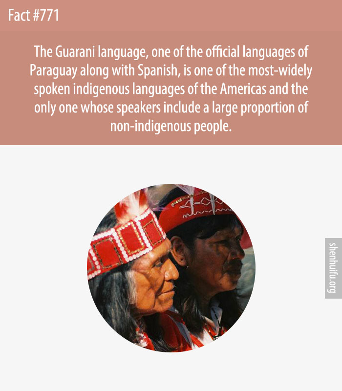 The Guarani language, one of the official languages of Paraguay along with Spanish, is one of the most-widely spoken indigenous languages of the Americas and the only one whose speakers include a large proportion of non-indigenous people.