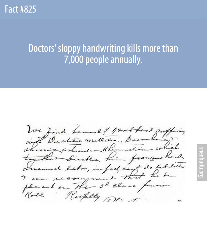 Doctors' sloppy handwriting kills more than 7,000 people annually.