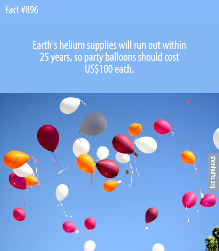 Earth's helium supplies will run out within 25 years, so party balloons should cost US$100 each.