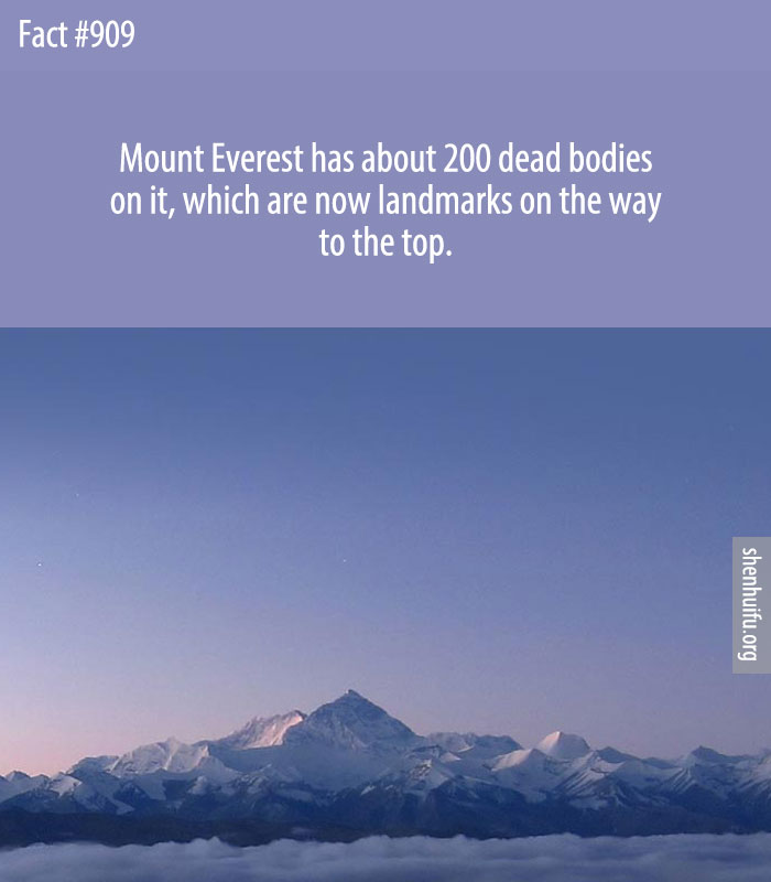 Mount Everest has about 200 dead bodies on it, which are now landmarks on the way to the top.