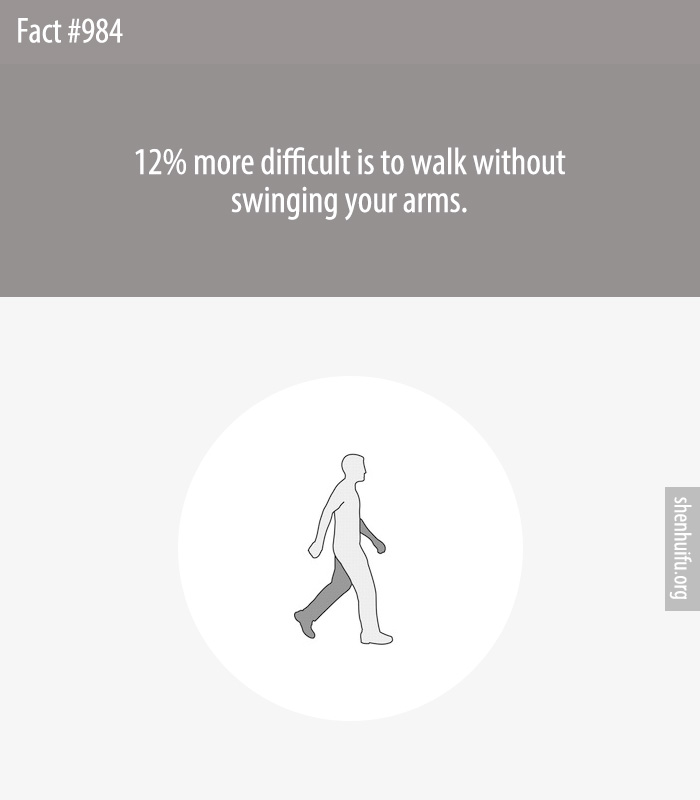 12% more difficult is to walk without swinging your arms.