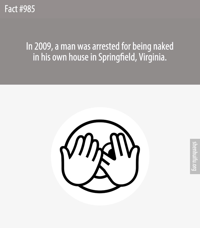 In 2009, a man was arrested for being naked in his own house in Springfield, Virginia.