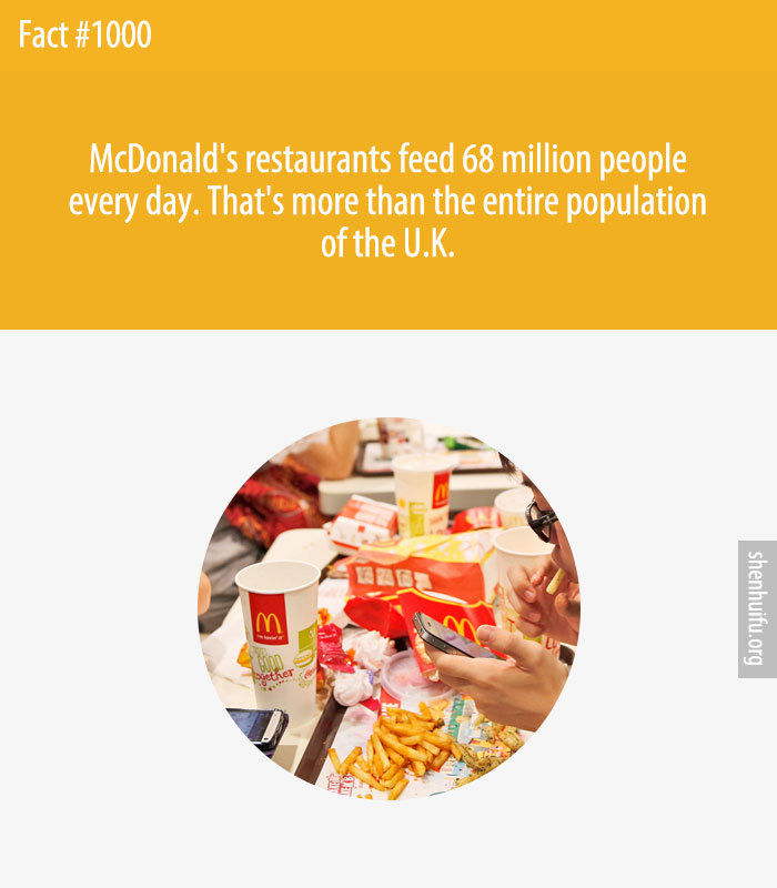 McDonald's restaurants feed 68 million people every day. That's more than the entire population of the U.K.