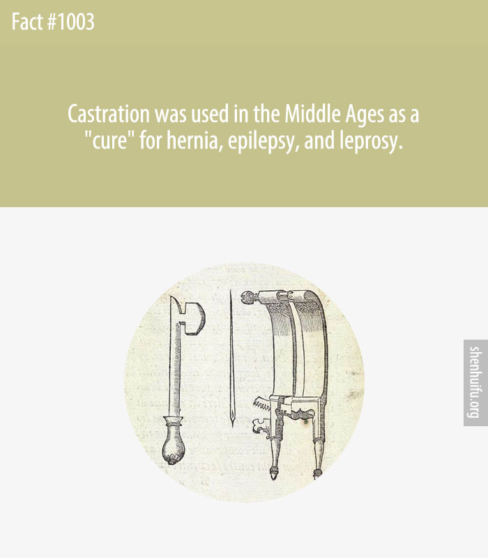 Castration was used in the Middle Ages as a 'cure' for hernia, epilepsy, and leprosy.