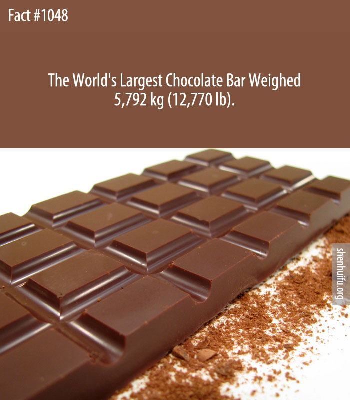 The World's Largest Chocolate Bar Weighed 5,792 kg (12,770 lb).