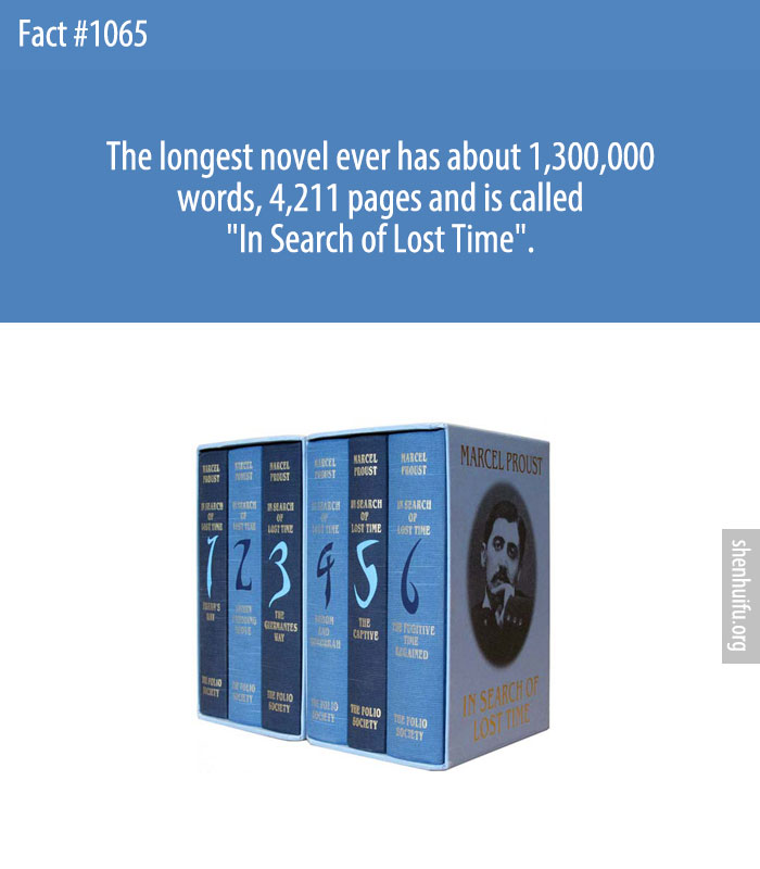 The longest novel ever has about 1,300,000 words, 4,211 pages and is called 'In Search of Lost Time'.