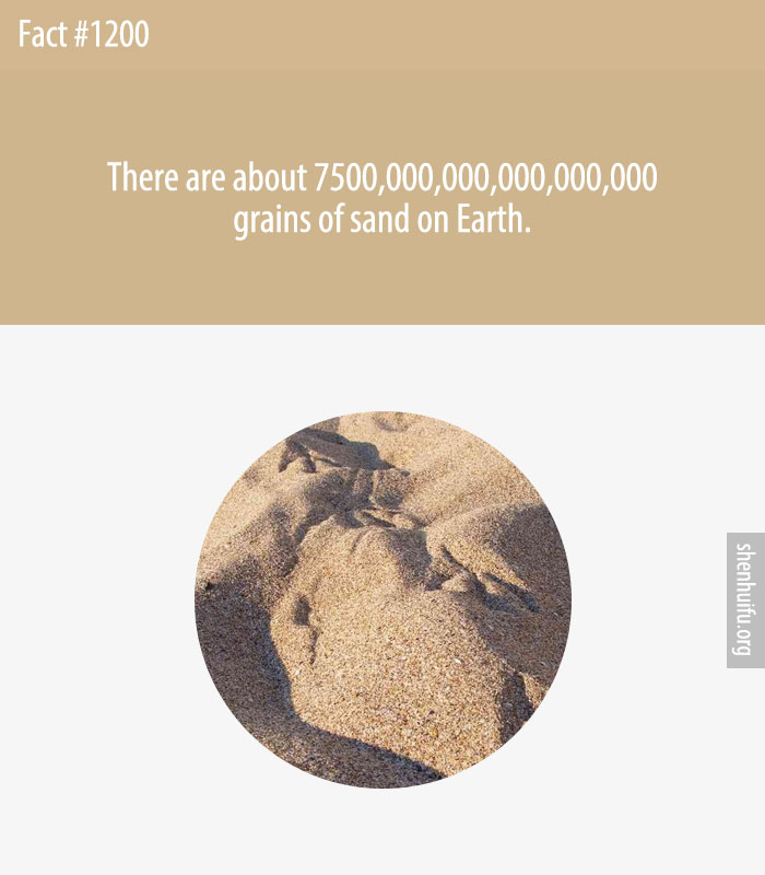 There are about 7500,000,000,000,000,000 grains of sand on Earth.