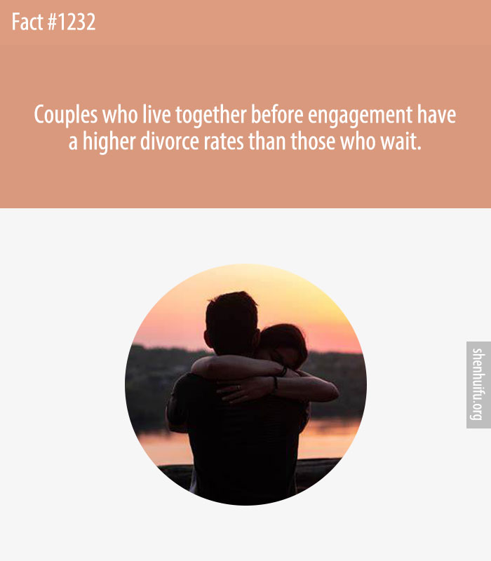 Couples who live together before engagement have a higher divorce rates than those who wait.