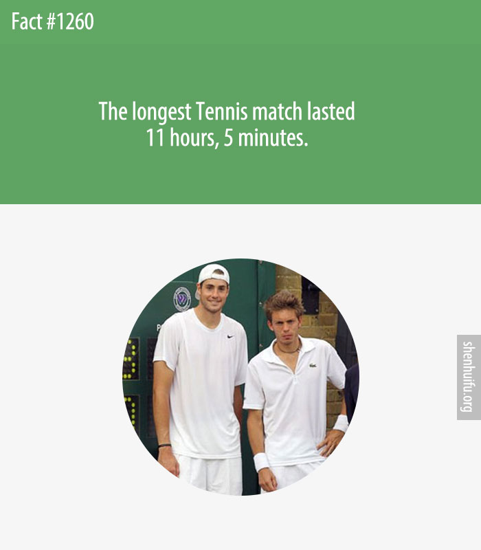 The longest Tennis match lasted 11 hours, 5 minutes.
