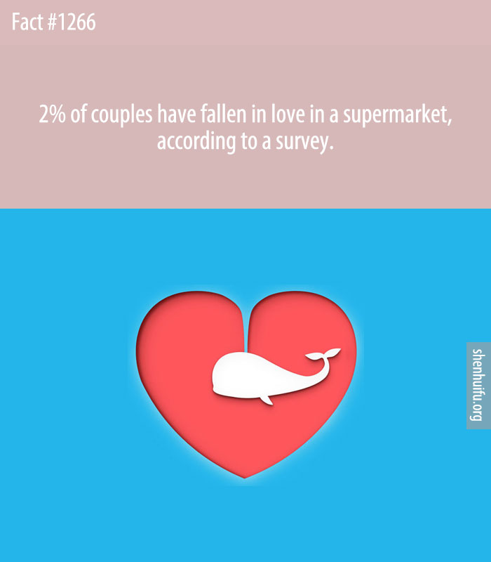 2% of couples have fallen in love in a supermarket, according to a survey.