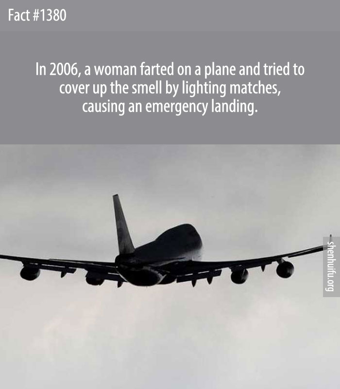 In 2006, a woman farted on a plane and tried to cover up the smell by lighting matches, causing an emergency landing.