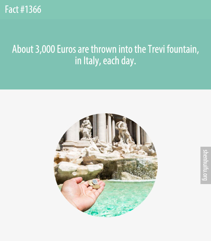 About 3,000 Euros are thrown into the Trevi fountain, in Italy, each day.