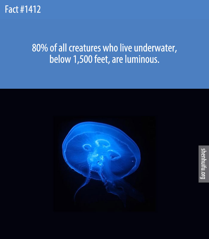 80% of all creatures who live underwater, below 1,500 feet, are luminous.
