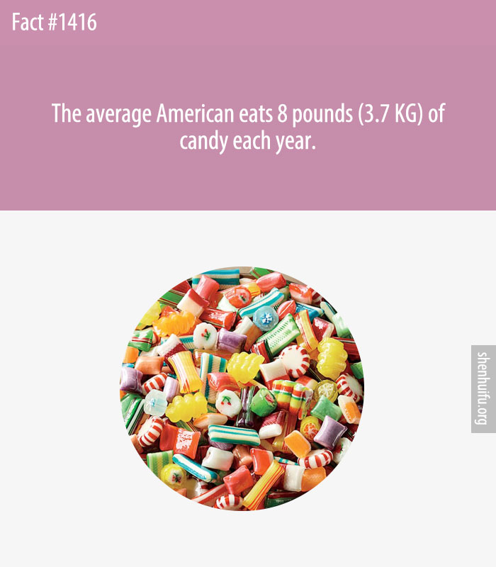 The average American eats 8 pounds (3.7 KG) of candy each year.