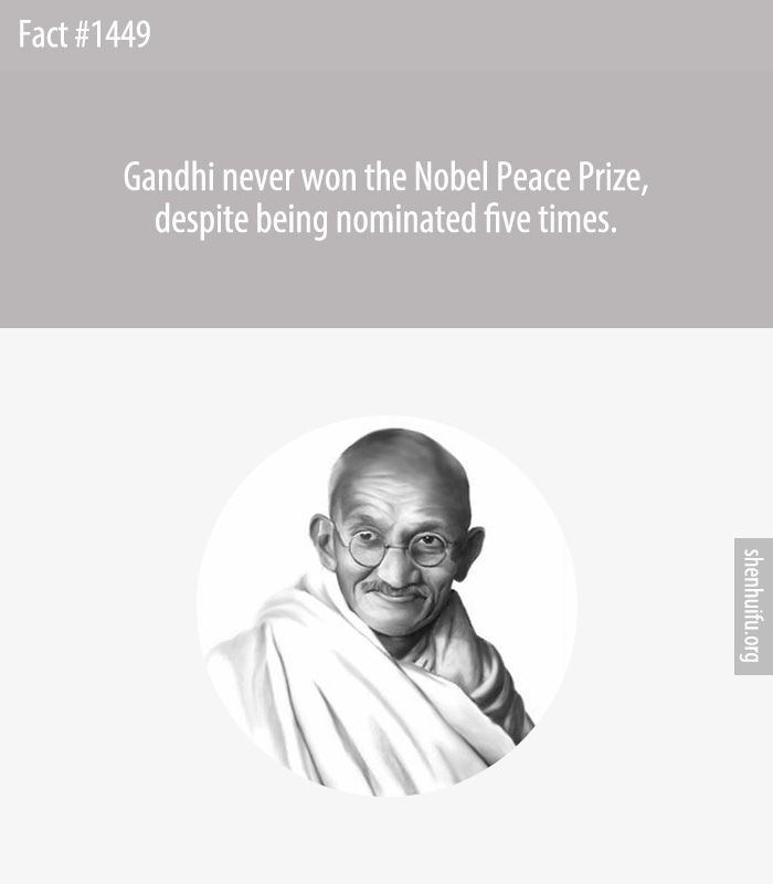 Gandhi never won the Nobel Peace Prize, despite being nominated five times.