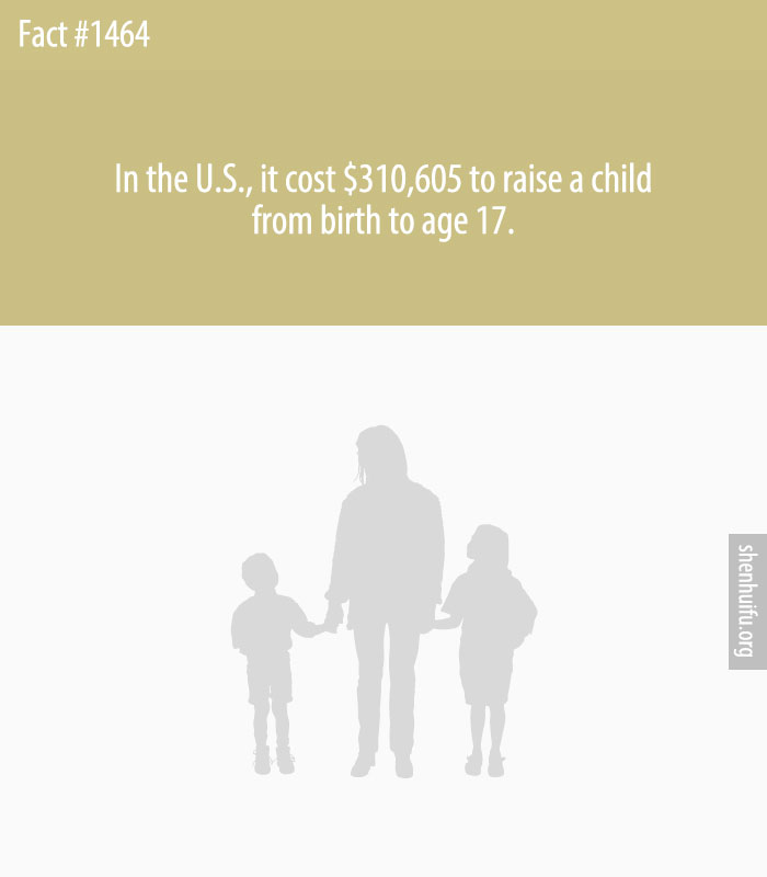 In the U.S., it cost $310,605 to raise a child from birth to age 17.