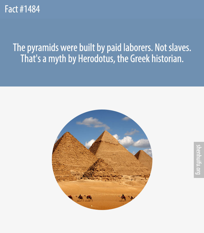 The pyramids were built by paid laborers. Not slaves. That's a myth by Herodotus, the Greek historian.