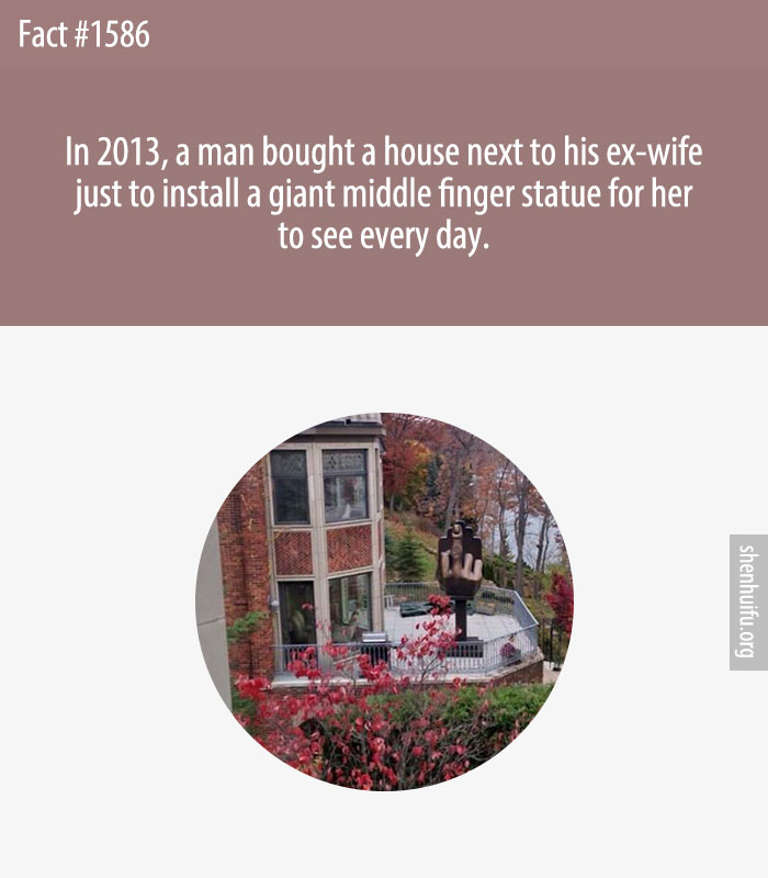 In 2013, a man bought a house next to his ex-wife just to install a giant middle finger statue for her to see every day.
