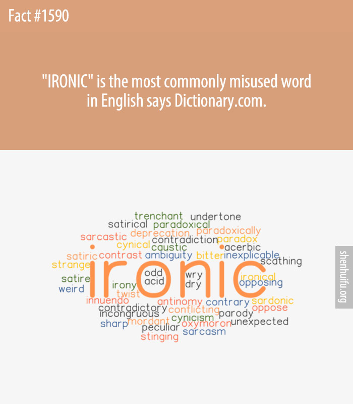 'IRONIC' is the most commonly misused word in English says Dictionary.com.