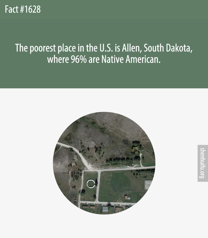 The poorest place in the U.S. is Allen, South Dakota, where 96% are Native American.