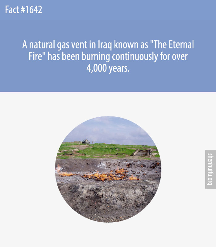 A natural gas vent in Iraq known as 'The Eternal Fire' has been burning continuously for over 4,000 years.