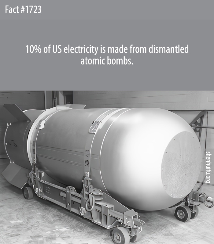 10% of US electricity is made from dismantled atomic bombs.