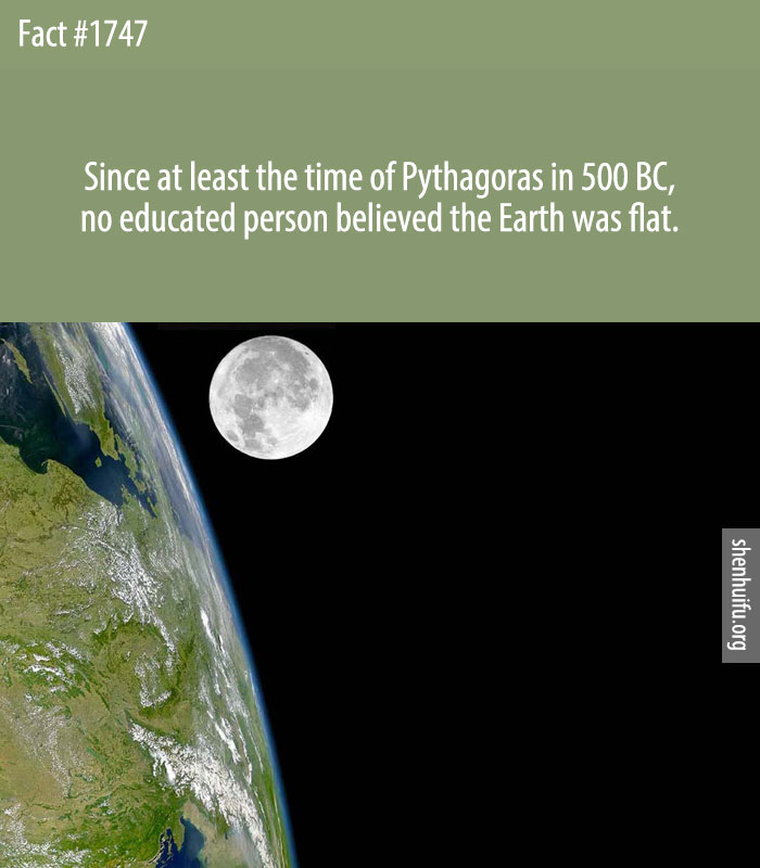 Since at least the time of Pythagoras in 500 BC, no educated person believed the Earth was flat.