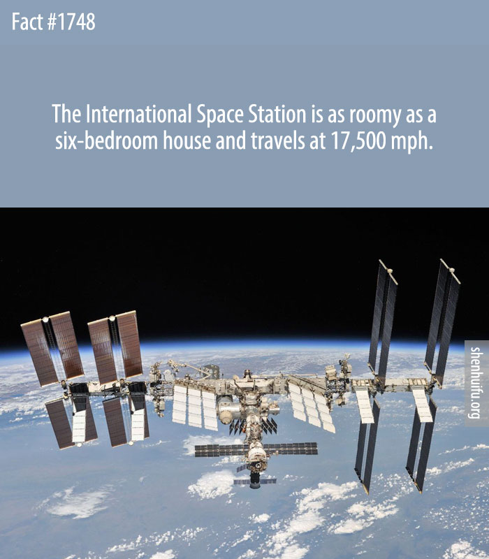The International Space Station is as roomy as a six-bedroom house and travels at 17,500 mph.