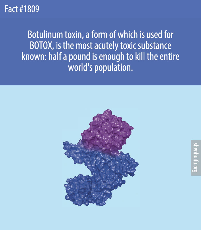 Botulinum toxin, a form of which is used for BOTOX, is the most acutely toxic substance known: half a pound is enough to kill the entire world's population.